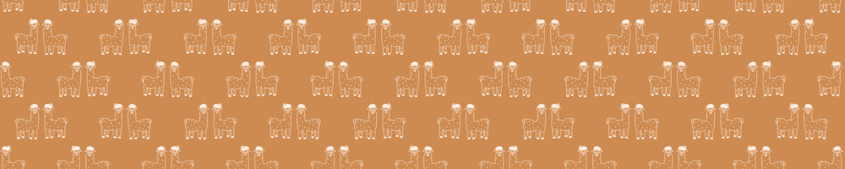 Sticker - Seamless background llama banner. Gender neutral baby border pattern. Simple whimsical minimal earthy 2 tone color. Kids nursery edging or boho animal fashion ribbon trim.
