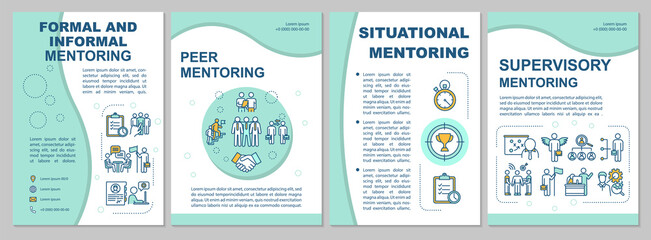 Wall Mural - Types of mentoring brochure template. Corporate supervision. Flyer, booklet, leaflet print, cover design with linear icons. Vector layouts for magazines, annual reports, advertising posters