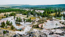 Landscape View Of Artists Paint Pot Trail In Yellowstone National Park, Wyoming, United States