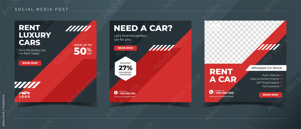 Automotive car rental banner for social media post template - obrazy, fototapety, plakaty 