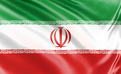 Banner. Realistic flag. Iran flag blowing in the wind. Background silk texture. 3d illustration.