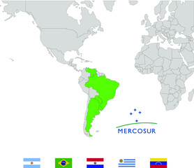 Naklejka na meble Map of Mercosur/Mercosul countries and flags