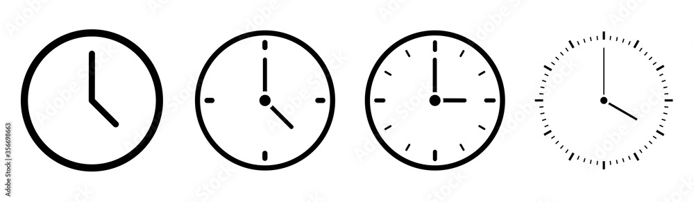 Clock icons in line style set isolated on white background. Time icon. Vector  - obrazy, fototapety, plakaty 