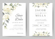 wedding invitation card template set with white rose bouquet watercolor painting flower