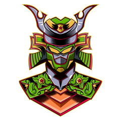 Wall Mural - Green Samurai robot mascot logo design