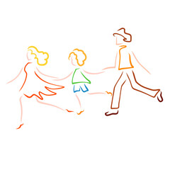 Wall Mural - running happy family, mom, dad and baby