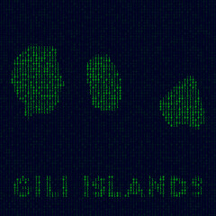 Naklejka na meble Digital Gili Islands logo. Island symbol in hacker style. Binary code map of Gili Islands with island name. Trendy vector illustration.