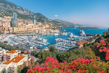 Wall Mural - Aerial view of Monte Carlo harbor and the coastline of Monaco in summer holiday