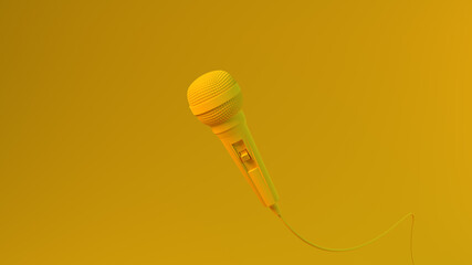 3d illustration or a 3d render of  music sound effect microphone mic singing song  dance video animation notes fly in air cable wire listen hear melody instrument live play pause sing background copy 