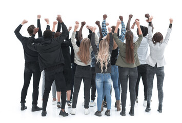 group of young people arms up