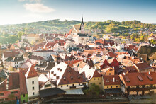 Town Of Cesky Krumlov From Above During Sunrise
