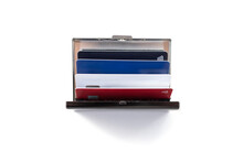 Stainless Steel Business ID Credit Card Holder With Credit Cards, Daylight And Soft Shadow