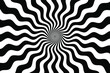 Black and white hypnotic spiral wave rays background. Psychedelic sunburst retro design.