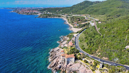 Canvas Print - Amazing aerial view of Livorno coastline, Tuscany