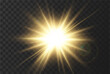© SergeyBitos - Sun rays effect, very realistic glow of sunlight with glare and rays of the sun. Yellow abstract glitter light. The effect of a flash or bright glow of gold color. Vector illustration