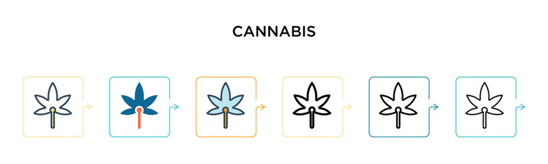 Cannabis vector icon in 6 different modern styles. Black, two colored cannabis icons designed in filled, outline, line and stroke style. Vector illustration can be used for web, mobile, ui