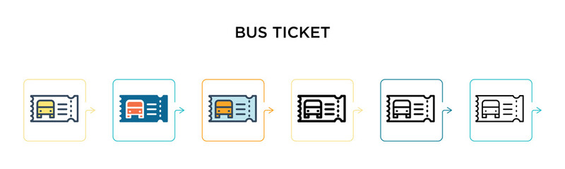 Bus ticket vector icon in 6 different modern styles. Black, two colored bus ticket icons designed in filled, outline, line and stroke style. Vector illustration can be used for web, mobile, ui