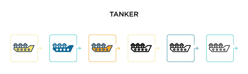 Wall Mural - Tanker vector icon in 6 different modern styles. Black, two colored tanker icons designed in filled, outline, line and stroke style. Vector illustration can be used for web, mobile, ui