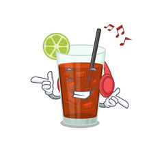 Sticker - Cuba libre cocktail Cartoon design concept listening music on headphone