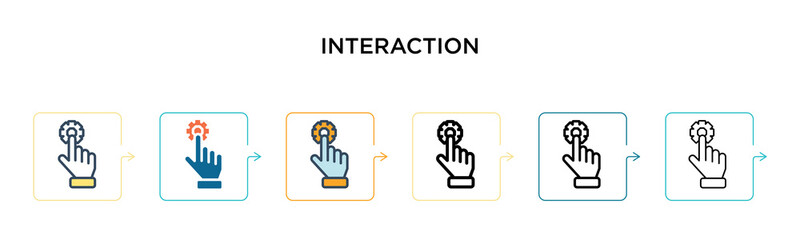 Interaction vector icon in 6 different modern styles. Black, two colored interaction icons designed in filled, outline, line and stroke style. Vector illustration can be used for web, mobile, ui