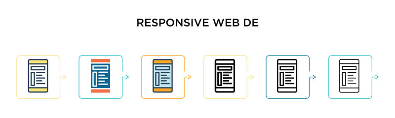 Responsive web design vector icon in 6 different modern styles. Black, two colored responsive web design icons designed in filled, outline, line and stroke style. Vector illustration can be used for