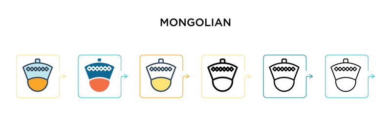 Mongolian vector icon in 6 different modern styles. Black, two colored mongolian icons designed in filled, outline, line and stroke style. Vector illustration can be used for web, mobile, ui