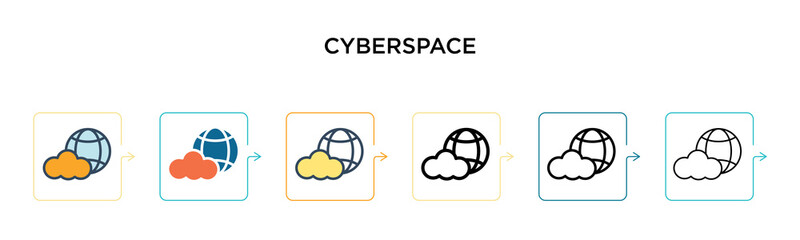 Cyberspace vector icon in 6 different modern styles. Black, two colored cyberspace icons designed in filled, outline, line and stroke style. Vector illustration can be used for web, mobile, ui