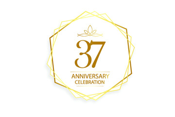 37 year anniversary, minimalist logo. Gold  vector illustration on white background - vector