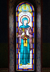 Wall Mural - stained glass window representing Saint George at the Parascheva monastery in Mures county- Romania 07.jun.2020