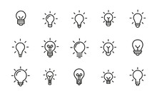 Set Of Light Bulb Icons In Modern Thin Line Style.