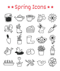 Sticker - Set of Spring Icons in Doodle Style Illustration