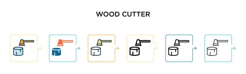 Wall Mural - Wood cutter vector icon in 6 different modern styles. Black, two colored wood cutter icons designed in filled, outline, line and stroke style. Vector illustration can be used for web, mobile, ui