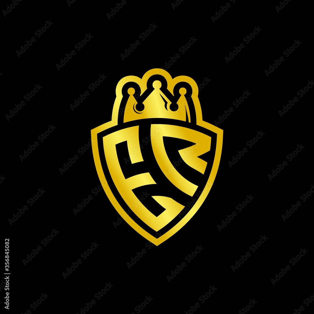 ER monogram logo with shield and crown style design template Stock ...