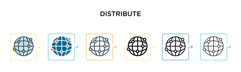 distribute vector icon in 6 different modern styles. black, two colored distribute icons designed in