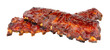 Slow cooked Peking style racks of pork ribs with a sticky plum sauce covering isolated on a white background