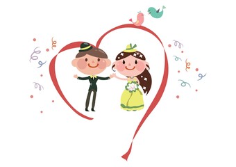 Poster - wedding couple in a ribbon heart