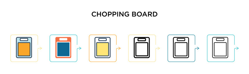 Wall Mural - Chopping board vector icon in 6 different modern styles. Black, two colored chopping board icons designed in filled, outline, line and stroke style. Vector illustration can be used for web, mobile, ui