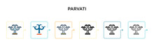 Parvati Vector Icon In 6 Different Modern Styles. Black, Two Colored Parvati Icons Designed In Filled, Outline, Line And Stroke Style. Vector Illustration Can Be Used For Web, Mobile, Ui