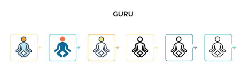 Wall Mural - Guru vector icon in 6 different modern styles. Black, two colored guru icons designed in filled, outline, line and stroke style. Vector illustration can be used for web, mobile, ui