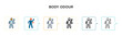 © Premium Art - Body odour vector icon in 6 different modern styles. Black, two colored body odour icons designed in filled, outline, line and stroke style. Vector illustration can be used for web, mobile, ui