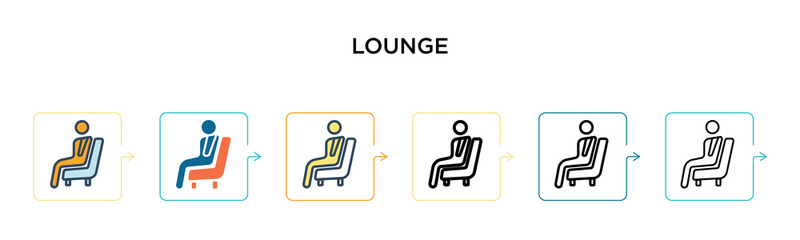 Lounge vector icon in 6 different modern styles. Black, two colored lounge icons designed in filled, outline, line and stroke style. Vector illustration can be used for web, mobile, ui