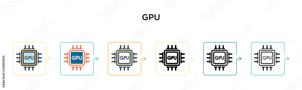 Gpu vector icon in 6 different modern styles. Black, two colored gpu ...