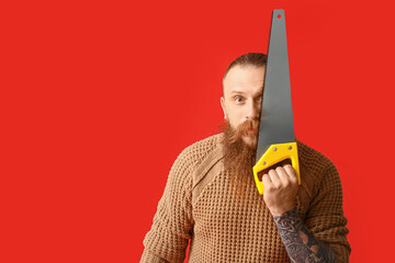 Sticker - Handsome lumberjack on color background