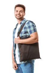 Sticker - Young man with eco bag on white background