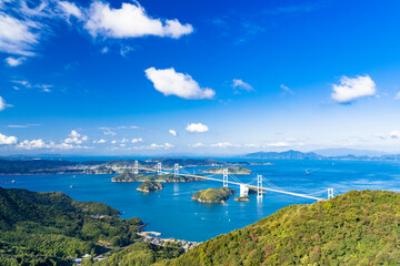 亀老山展望台より来島海峡大橋と瀬戸内海の島々