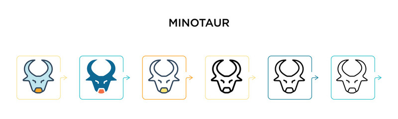 Minotaur vector icon in 6 different modern styles. Black, two colored minotaur icons designed in filled, outline, line and stroke style. Vector illustration can be used for web, mobile, ui