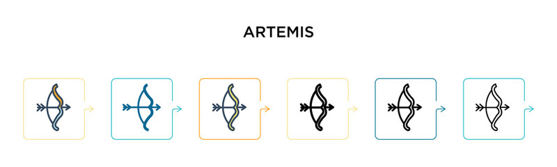 Artemis vector icon in 6 different modern styles. Black, two colored artemis icons designed in filled, outline, line and stroke style. Vector illustration can be used for web, mobile, ui