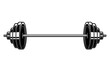 Illustration of heavy athletic barbell in engraving style. Design element for logo, label, emblem, sign, badge. Vector illustration