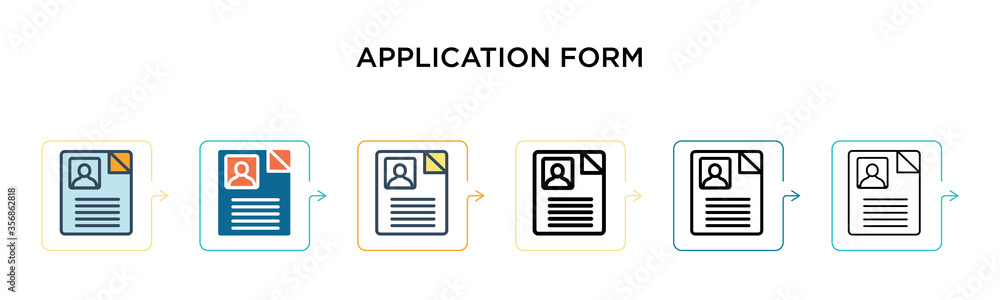Application form vector icon in 6 different modern styles. Black, two ...