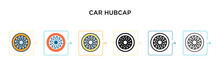 Car Hubcap Vector Icon In 6 Different Modern Styles. Black, Two Colored Car Hubcap Icons Designed In Filled, Outline, Line And Stroke Style. Vector Illustration Can Be Used For Web, Mobile, Ui